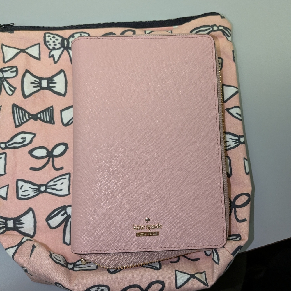 Kate Spade Pale Pink Zip-Around Planner with Gold Logo